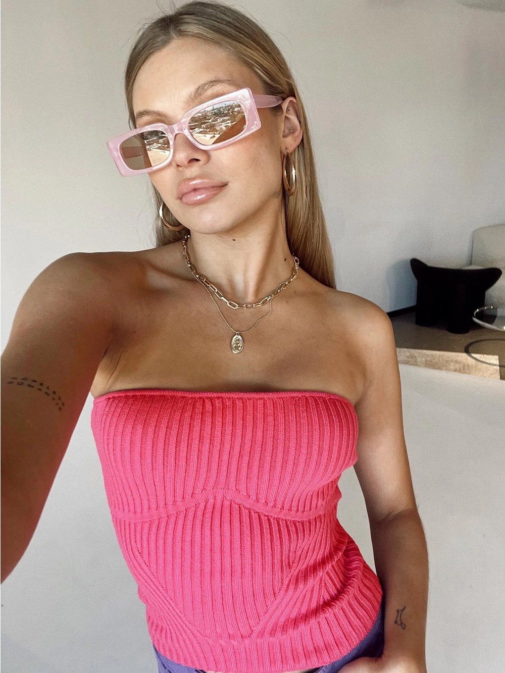 Princess Polly Pink Ribbed Strapless Knit Top -